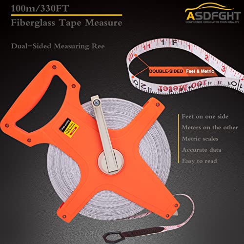 Open Reel Tape Measure 330 Feet, Fiberglass Tape Measure, Yard Measuring Tape Fit for Sports Field, Outdoor, Engineer,Track, Durable Dual-Sided Measuring Reel with Feet and Meters (1/2') - size: 100 m