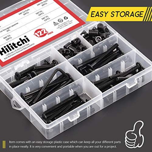 Hilitchi M6 120Pcs Black Hex Socket Head Screws Bolts Barrel Nuts Hardware Assortment Kit for Crib Baby Bed Furniture Cots and Chairs (35mm/45mm/55mm/65mm/75mm-Assortment Kit) - size: 35mm/45mm/55mm/65mm/75mm-Assortment Kit