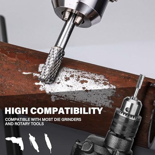 HAUTMEC Tungsten Carbide Rotary Burr Bit YG6, 1/4" Shank Double Cut Die Grinder Bit, Low Vibration Precision Rotary File for Metal Grinding, Engraving & Deburring (6MM Cylindrical Ball End), HT0198 - color: Cylindrical Ball End, size: 6mm