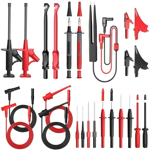 25PCS Multimeter Test Leads Kit, Test Leads Set with Replaceable Alligator Clips,Wire Piercing Probes, Alligator Clips,Test Hook Clips,Test Tweezer for Digital Electrical Multimeter Testing - color: Test Kit-1