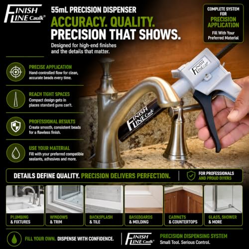 Precision 55 ML Dripless Syringe-Style Caulk and Sealant Applicator – Empty Syringe Barrels, Fine Tip Nozzles, Caps & Easy-Fill System – Ideal for Caulking, Adhesives, and Sealants