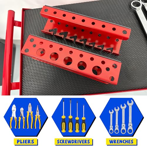 ULIBERMAGNET Magnetic Screwdriver Holder,Magnetic Wrench Holder,Heavy Duty Red Metal Hand Tool Storage Organizer,Set of 2 Magnetic Mount Tool Holder for Garage,Workbench,Tool Cart,PegBoard - style: Red Magnetic Screwdriver Wrench Organizer