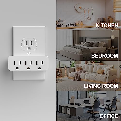 3 Outlet Adapter Extender, 3 Way Grounded Plug Splitter, 1 to 3 Plug Outlet Splitter, White,2 Pack.
