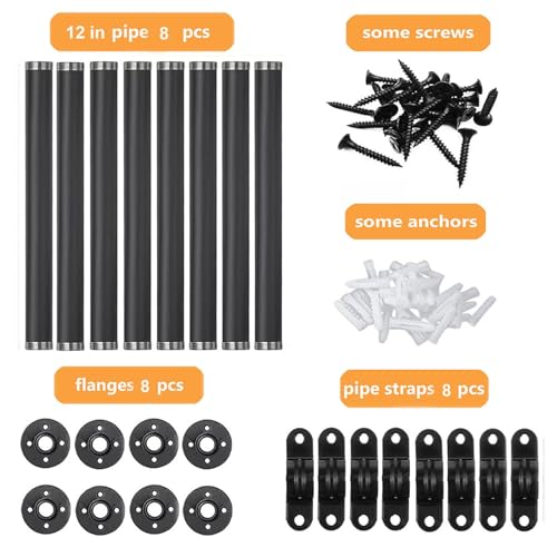 12 Inch Industrial Pipe Shelf Brackets Set of 8 - Black Iron Rustic Wall Mounted DIY Shelving Brackets Hanging Custom Pipe Brackets for Floating Shelves - size: 12 inch 8 pack, style: 8 Pack