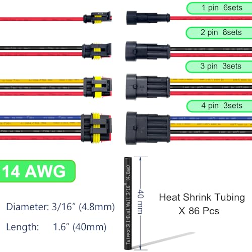 14 AWG 1/2/3/4 Wire Connector Waterproof Automotive Pin Connectors(20set) - size: 1-2-3-4pin/20set