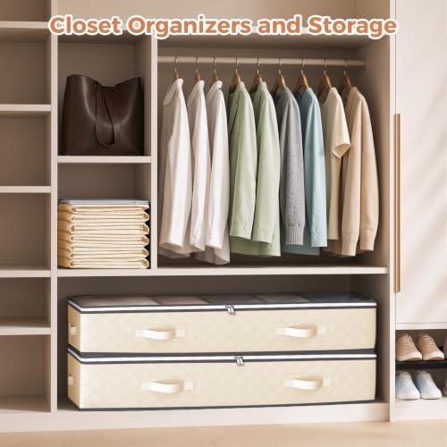 Budding Joy 6 Pack 95L Under Bed Storage Containers Beige - color: Beige, size: 95L-6 Pack
