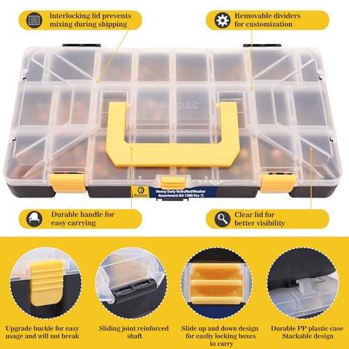 Bonost 1380pcs Nuts and Bolts Assortment Kit, Zinc Plated, Grade 8.8 M4-M8