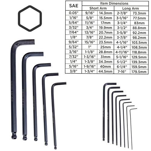 NEIKO 01101A Standard Allen Wrench Set, 13 Piece Ball End Hex Key Set, SAE Long Allen Keys 0.05” to 3/8 Inch Hex Wrench Set for Bike Bicycle Repair, Black Oxide Chrome Vanadium, Hanging Storage Case - size: SAE - 13pc