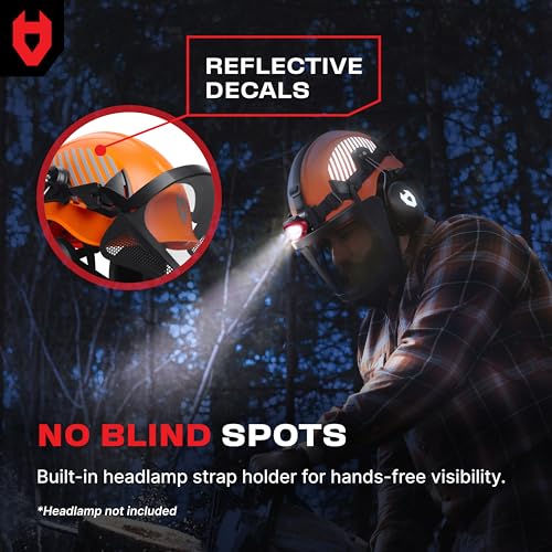 NoCry ANSI Z89.1 Rated Arborist Helmet — Chainsaw Helmet with Face Shield and Ear Muffs — Adjustable Hard Hat with Adaptive Ventilation; Impact-Resistant Mesh Face Shield for Forestry with Side Guards - style: Improved