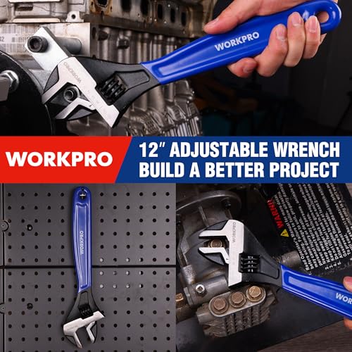 WORKPRO 12-Inch Adjustable Wrench, Wide Jaw Cr-V steel Wrench - color: Blue, size: 12-Inch