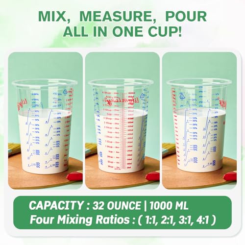 25 Pack Plastic Mixing Cups, 32 oz Disposable Mixing Cups