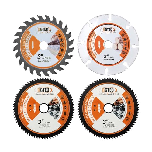 BGTEC 3 Cut Off Wheels 3/8 Arbor 4 Pieces, Wood and Metal Saw Blades - style: TCT+Wood+Metal