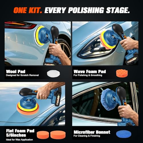 Cordless Car Buffer Polisher, 8-Speed, 2*21V 2000mAh Batteries - color: Blue