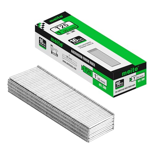 meite 16 Gauge Finish Nails 1 Inch Galvanized Straight T-Nails 500PCS - size: 1 Inch