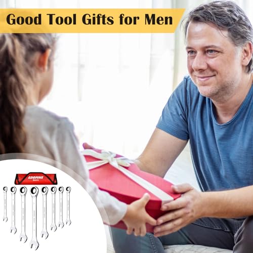 Egofine 8-Piece Ratcheting Wrench Set, Cr-V Steel Mertic Wrench Set from 7mm to 17mm wrench, 72 Teeth Ratchet Wrench, 12 Point Open End & Box End Combination wrench set with Roll Up Pouch - size: Metric-8 piece set
