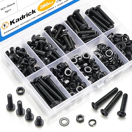 KADRICK 280PCS M5 Screw Kit,Hex Socket Button Head Screws Length 8MM-30MM - size: M5 280Pcs 8-30mm