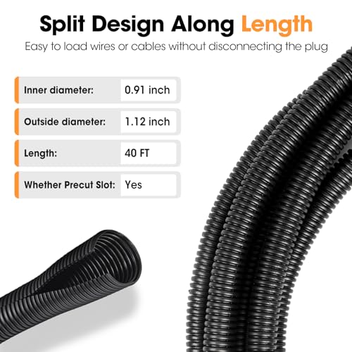 40 FT Wire Loom 1 Inch, Split Wire Loom Tubing Wire Conduit, Wire Protector Tubing – Black - color: 1" x 40ft-Black