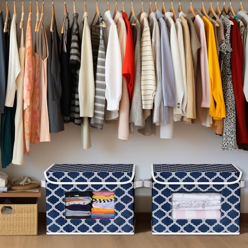 Univivi Fabric Foldable Storage Boxes with Lids, 4 Pack, Blue Lantern - color: Blue Lantern