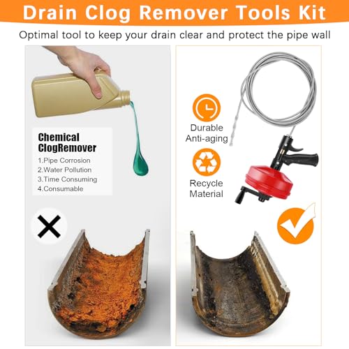 35 FT Double Mode Drain Snake Tools, 14-in-1 Drain Auger | Sink and Drain Unblocking, Plumbing Snake for Kitchen, Bathrom and Shower Sink, Snake for Real DYIs【Upgraded】 - color: 35ft-n-red&black