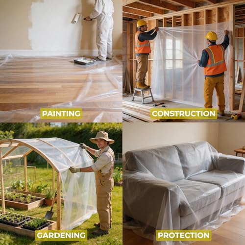Plastic Sheeting (10' x 25') Long, 6 Mil - UV Protection Poly Sheeting Polyethylene Film, Heavy Duty Greenhouse Plastic Sheeting - color: Clear