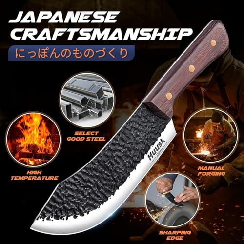 Huusk Butcher Knife for Meat Cutting with Sheath, Cool Gifts for Men - size: 7.5"