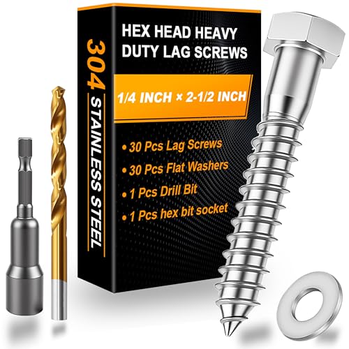 Hex Head Lag Bolts for Wood, Lag Screws 1/4" x 2-1/2",30 PCS - size: 1/4" x 2-1/2"