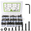 1/4 20 Bolt and Nuts, with Washers for Screws, Hex Socket Flat Head 7 Sizes are 2", 1-1/2", 1-1/4", 1", 3/4", 5/8", 1/2", 10.9 Grade Alloy Steel, Black, Full Machine UNC Thread - size: B. 1/4-20