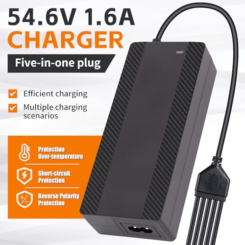 54.6V 1.6A Electric Scooter Charger for 48V Lithium Battery, 5-in-1 Plug Smart Ebike Charger Compatible with Jetson, Gotrax, Razor,Segway, Swagtron, Hiboy, Lectric XP and More