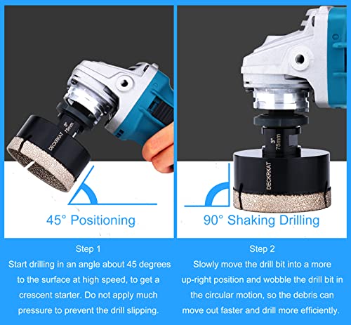 Diamond Hole Saw, 3" Hole Saw for Tiles Granite Marble Ceramic Glass Porcelain, 75mm Core Drill Bit with 5/8-11 Thread and 3/8” Hex Shank Adapter for Angle Grinders & Drills - size: 3"(75mm)