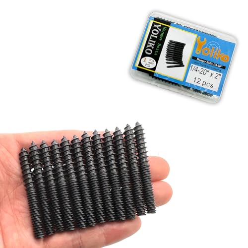 12 Pack 1/4-20 x 2 Inch Black Hanger Bolts 1/4-20" Double Headed Bolts 1/4 Wood Dowel Screw Self-Tapping Screw Hanger Bolts for Furniture Screws Double Screw Threaded Rods Bolt 50mm Length - size: Black 1/4-20"x2"-12PCS