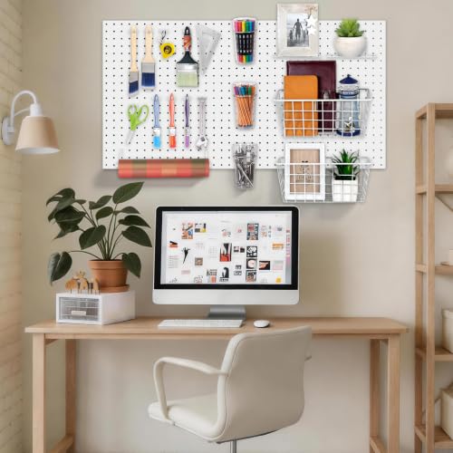 Pegboard Organizer Accessories, 18 Pack Baskets Cups Hooks (White+Clear) - color: White+Clear