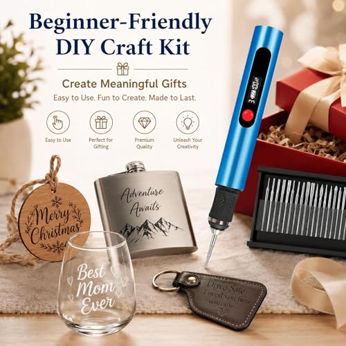 Engraving Pen,Lightweight Kit,35 Bits,3 Speed,Beginner-friendly Craft Tool - color: Blue