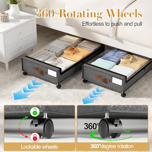 Yecaye 60L Under Bed Storage with Wheels, 2 Pack, Hemp Grey - color: Hemp Gray, size: 2 Pack