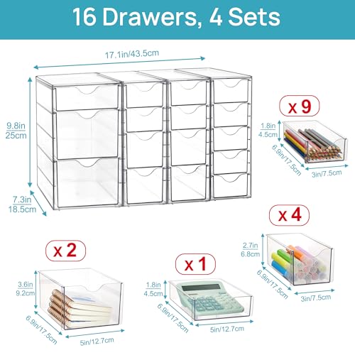 Vtopmart 4 Set Acrylic Desk Organizer with 16 Drawers for Office, Makeup - style: B