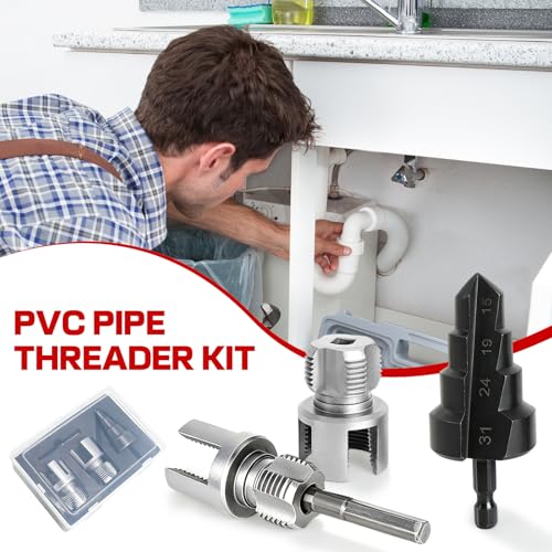 PVC Pipe Threader Kit, Threading Tool, PVC Plumbing Tools,Pipe Tapping Tool - size: 1/2+3/4+Step Drill Bit