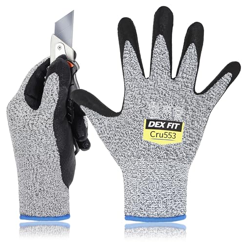 DEX FIT Level 5 Cut Resistant Gloves Cru553, 3D-Comfort Fit, Firm Grip, Thin & Lightweight, Touch-Screen Compatible, Durable, Breathable & Cool, Machine Washable; Grey L (9) 1 Pair - color: Grey, size: Large