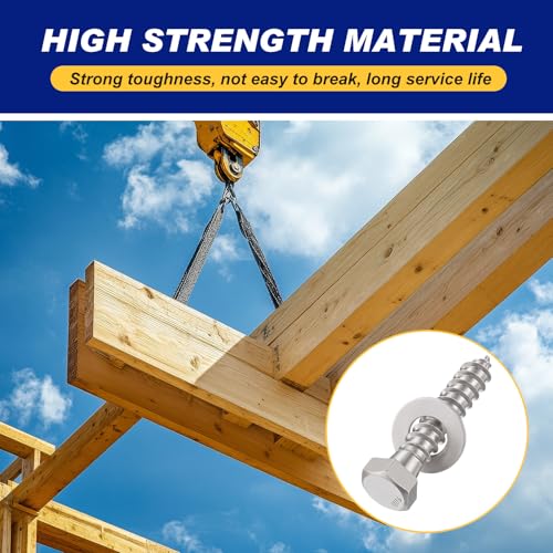 Zonon 50 Pcs 3/8'' X 2" Hex Head Lag Bolts Screws with Washers, Silver - color: Silver, size: 3/8'' X 2"