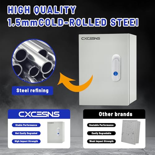 Electrical Junction Box 12x8x6, NEMA 4X IP66 Steel Enclosure Box - size: 12 x 8 x 6''
