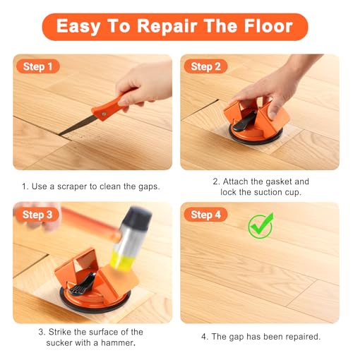 Floor Gap Fixer Tool, Heavy Duty Floor Gap Repair Kit, Includes 10 Sticky Pads 4 Buffer Pads and Seam Cleaning Tools for Wood Floor, Laminate, Vinyl Plank, Hardwood