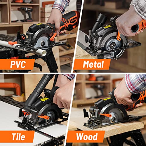 DOVAMAN Circular Saw w/Bag, 5.8A 4-1/2" mini Saw w/Laser & Auxiliary Handle - color: A-orange