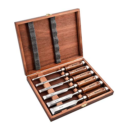EZARC Wood Chisel Set, 6PCS 1/4-1 Inch CR-V Chisels with Wooden Case