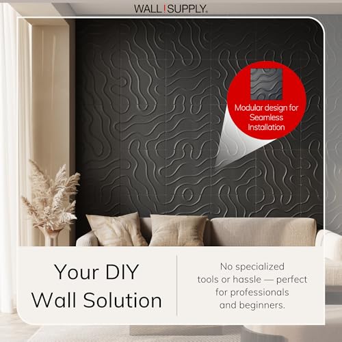 Wall!Supply 3D Flow Line Wall Panels, 12-Pack, Black - color: Black, style: Flow Line