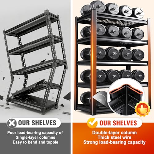 Storage Shelves,Garage Shelving,Adjustable Heavy Duty Shelving Unit,5T Tall Garage Shelves，Metal Standing Shelf Units,Utility Rack for Kitchen Warehouse Industrial Basement 71.2 * 35.4 * 15.7 - size: 71.2''H*35.4''L*15.7''W