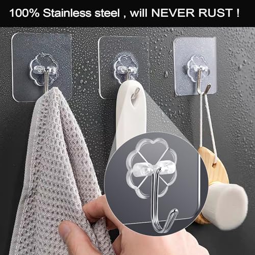 ZESLMG Adhesive Wall Hooks No Damage for Hanging, 36 Pack Large Self Sticky Hooks Heavy Duty 44lb Removable, Clear Hook for Shower Towel Coat Key Picture Wreath Outdoor Bathroom Kitchen, Waterproof - size: 36 Upgraded Large Hook