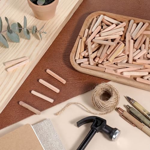 100 Pcs 1/4" Wood Dowel Pins, 1/4" x 1 1/2" Fluted Hardwood Dowel Pins Straight Grooved Wood Pegs for Furniture, Model Building and Woodworking