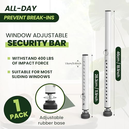 Small Adjustable Window Security Bar, 11-18 Inch, White, 1 Pack - color: White - 1 Pack
