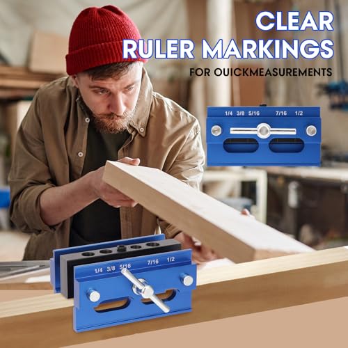 Kosmi Self Centering Dowel Jig Kit,Drill Guide Jig Block for Straight Holes with 6PCS Drill Bushings,High-quality aviation aluminum material - color: Blue