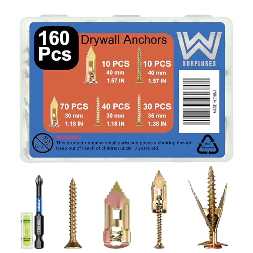 160 Pcs Gold Self Drilling Drywall Anchors with Screws Kit - color: Gold