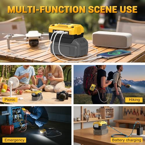 140W Fast Battery Bidirectional Charger Compatible with Dewalt 20V Battery | Dual USB-C 140W Output, Single USB-A 18W Output, Maximum Output of 280W, 700LM LED Work Light & LED Display (No Battery) - color: Yellow
