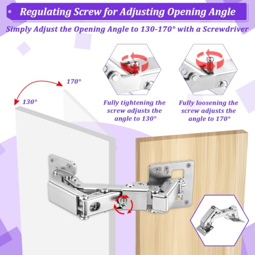 Peacoblue 170 Degree Soft Close Cabinet Hinge Replacement, Hidden Lazy Susan Hinge for Pie Cut & Bifold Doors, Heavy Duty Concealed Hardware for Frameless Corner Cabinets, Kitchen Cupboard